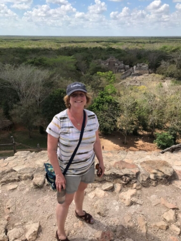 Ruth atop Mayan ruin