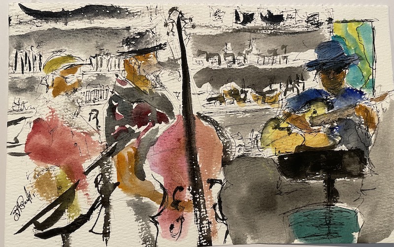 Painting of Cats in Hats by Bruce Rusiecki.